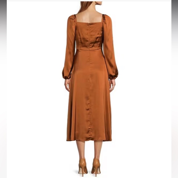 NWT Antonio Melani Bella Satin Halter Neck Long Sleeve Midi Dress - Picture 2 of 4